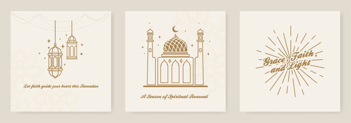 Ramadan Poster With Simple Islamic Line Ornament And Quote Background.