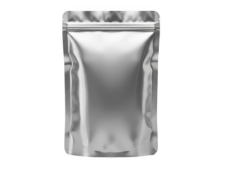 Shiny silver foil pouch isolated on transparent background