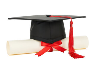 Graduation cap and diploma isolated on transparent background