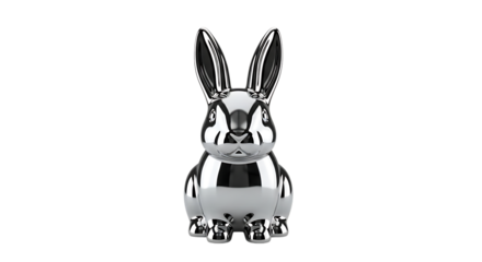 A shiny silver rabbit figurine isolated on transparent background, ideal for decoration, gifts, and festive occasions like easter
