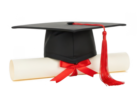 Graduation cap and diploma isolated on transparent background - Powered by Adobe