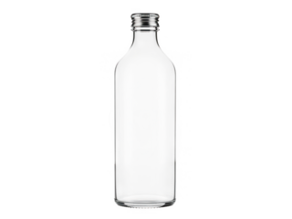 Clear glass bottle with metal cap isolated on transparent background