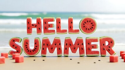 Hello Summer Beach Vacation Greeting Sign.