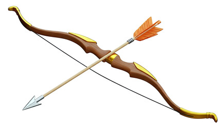 Wooden Bow and Arrow with Gold Accents