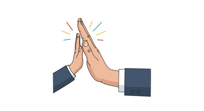 Two business hands giving a high five, celebrating success, teamwork, a successful deal, or a collaborative achievement.