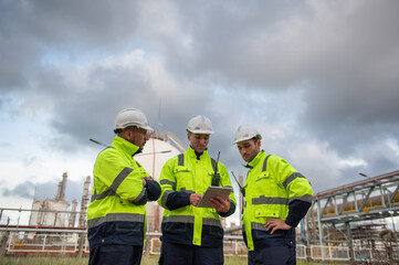 Refinery industry, engineer working in industrial production, oil and gas refinery plant industry factory, Petrochemical plant