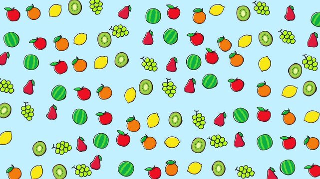 Light blue fruit pattern background suitable for food blog, menus, recipe cards, or healthy lifestyle social media posts. Ideal for foodrelated designs.