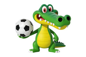 Fototapeta premium Cartoon crocodile holding a soccer ball. Great for sports and mascot designs.