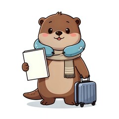 Adorable cartoon otter ready for travel adventures