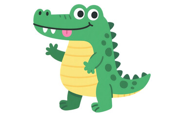 Obraz premium Cartoon alligator waving hello. Cute vector illustration for kids.