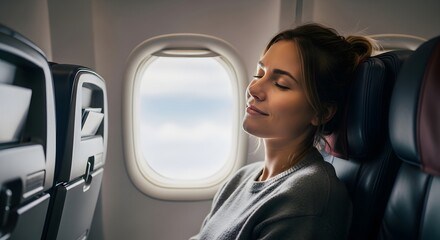 Woman resting with eyes closed on plane
