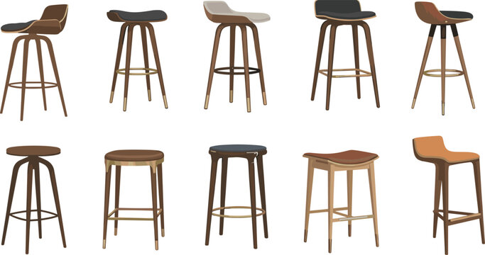 Modern bar stools, stylish seating, interior furniture, wooden legs, fabric seats, leather stools, kitchen decor, backrest design, stool variety