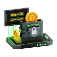 3D Digital Wallet with Bitcoin Security Illustration