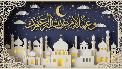 Celebrating the spirit of eid with a beautiful mosque skyline