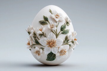 Handcrafted egg with floral design displayed on a simple background