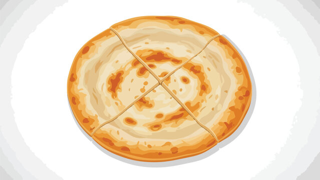 Golden brown artisanal layered flatbread illustration, precisely divided into four equal triangular portions, perfectly showcasing a delectable