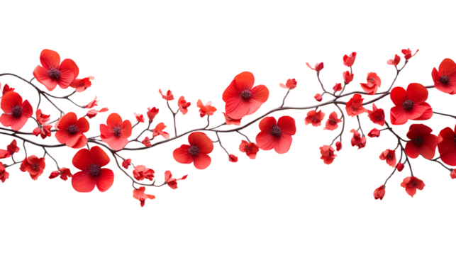 Red cherry blossom branch isolated on transparent background Remove png, Clipping Path, pen tool - Powered by Adobe
