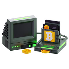 3D Bitcoin Cryptocurrency Wallet with Computer Illustration