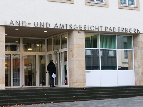 Germany, Paderborn, January 08. 2026, Entrance to the Paderborn District and Local Court