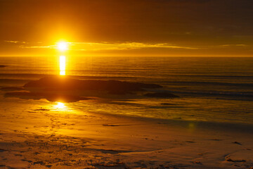 Seascape at midnight sun on Andoya, Norway