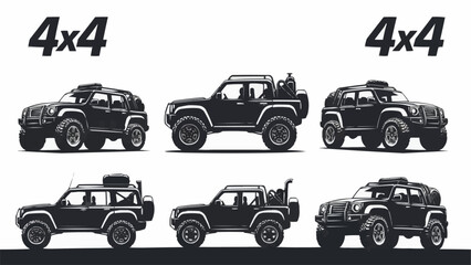 Collection of Off Road 4x4 Vehicles in Silhouette Style. © holik