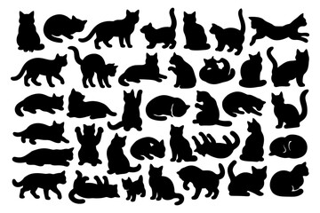 Collection of diverse cat silhouettes in various poses.