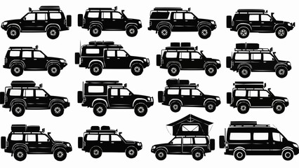 Collection of Black Off Road Vehicles Silhouettes. © holik