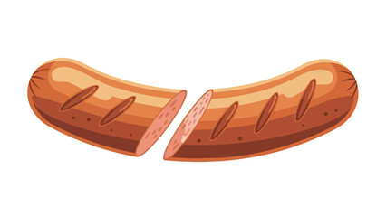 A charming vector illustration showcasing a perfectly grilled sausage, cleanly cut in half to expose its delicious cross-section, an appealing