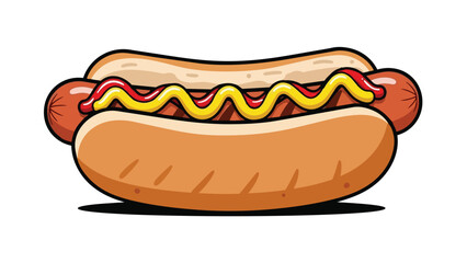 Classic frankfurter in a golden bun adorned with tangy mustard and vibrant ketchup lines a delectable illustration
