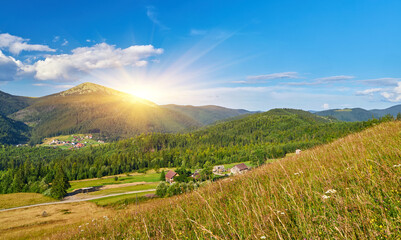 Sunny Mountain Hills Green Landscape