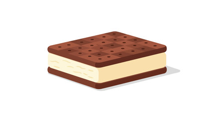 Deliciously rendered isometric ice cream sandwich graphic featuring two rich dark cocoa biscuit squares encasing a generous pale vanilla cream layer