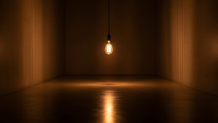 A single light bulb hanging from the ceiling in a dark room