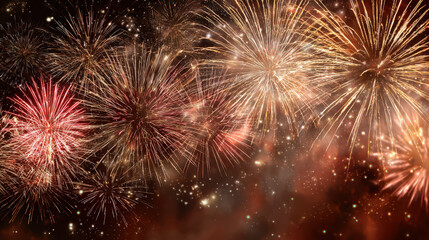 Celebratory fireworks display urban skyline video content nighttime environment aerial view festive concept