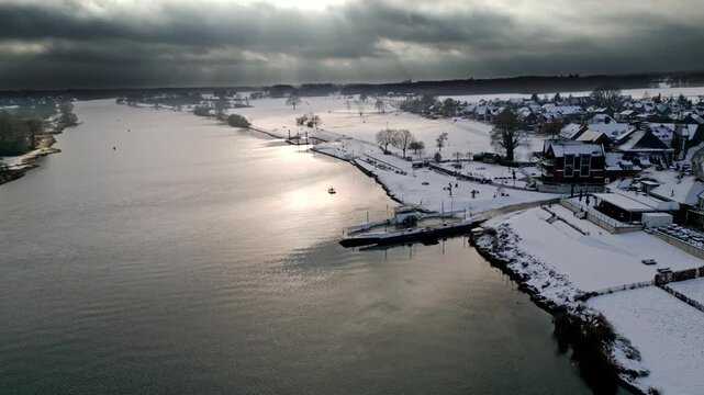 Village Broekhuizen and Meuse, Limburg Netherlands in winter