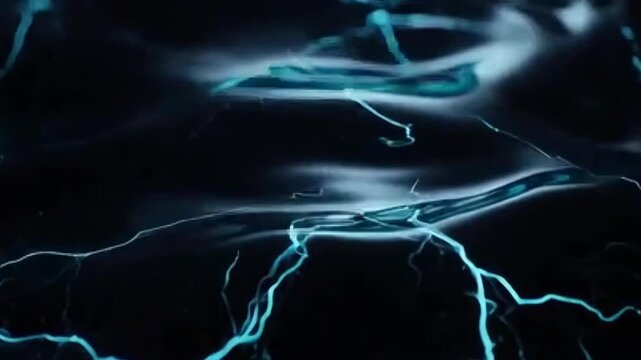 Abstract dark liquid with glowing blue electric veins, futuristic cyberpunk background 4K.