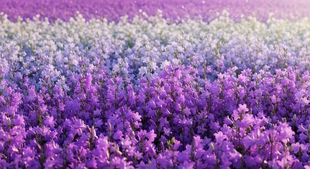 Fototapeta premium Vibrant purple and white lavender flowers field with lush greenery under sunny day