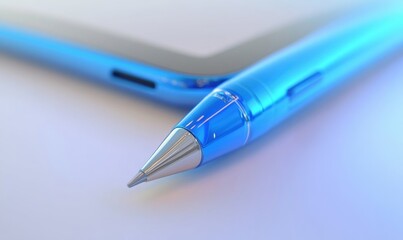 Stylus pen and digital tablet for creative work blue color tone close up