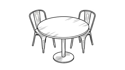 Round Dining Table and Chairs Furniture Sketch