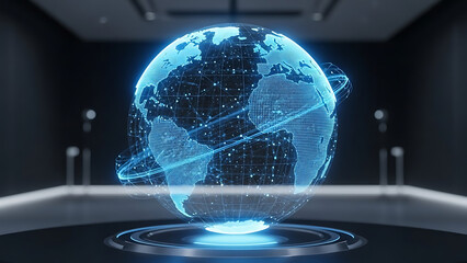 Advanced global digital network displayed on a glowing blue Earth, symbolizing future technology, data, and interconnected world systems.