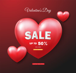 A heart with the words sale on a red background. Valentine's Day sale design template. Vector EPS 10.