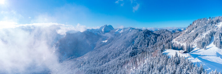 Chiemgau alps at Unterberg Alm, Ruhpolding covered in fresh powder snow