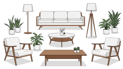 Fototapeta premium Modern Living Room Interior Furniture Vector Illustration