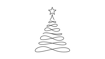 Abstract Continuous Line Christmas Tree Sketch