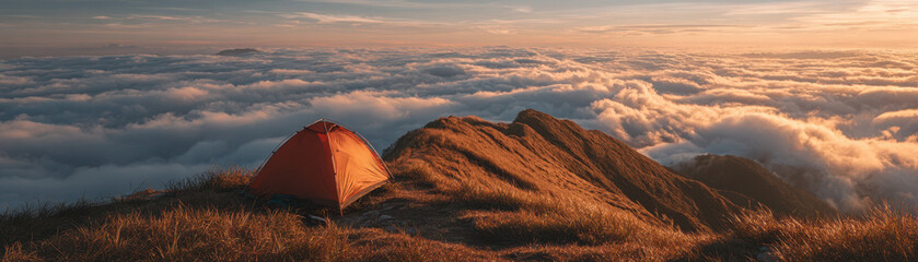 Camping adventure above the clouds mountain peak landscape photography sunrise tranquil scene