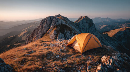 Adventure camping experience mountain summit outdoor photography scenic landscape sunrise view nature exploration