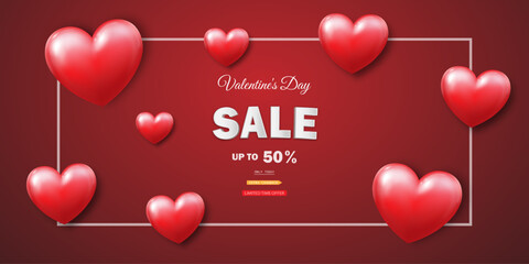 A banner with hearts and the word resale on a red background. Valentine's Day sale design template. Vector EPS 10.