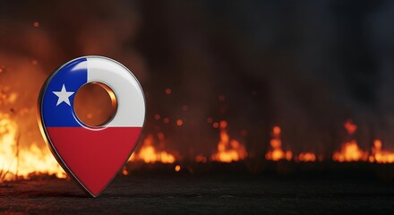 Chile flag map marker on fire background