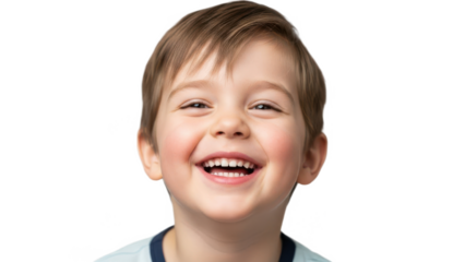 A young boy with a big smile showing his teeth on transparent background