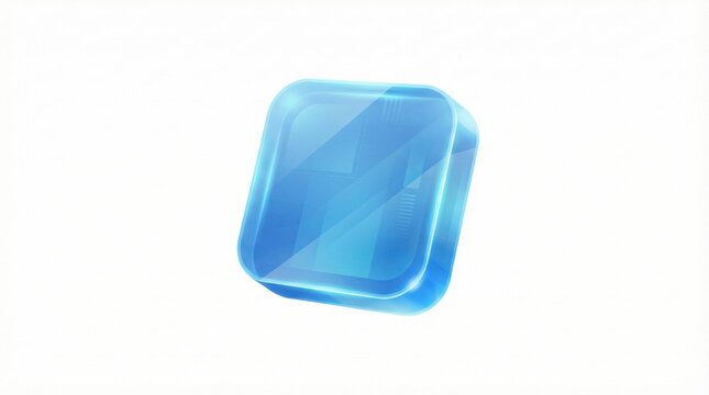 Glossy transparent blue app icon with smooth edges and futuristic style on white background,suitable for user interface design,mobile applications and software branding projects