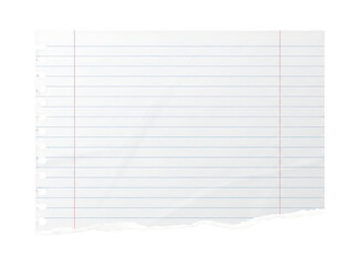 Blank lined paper isolated on transparent background